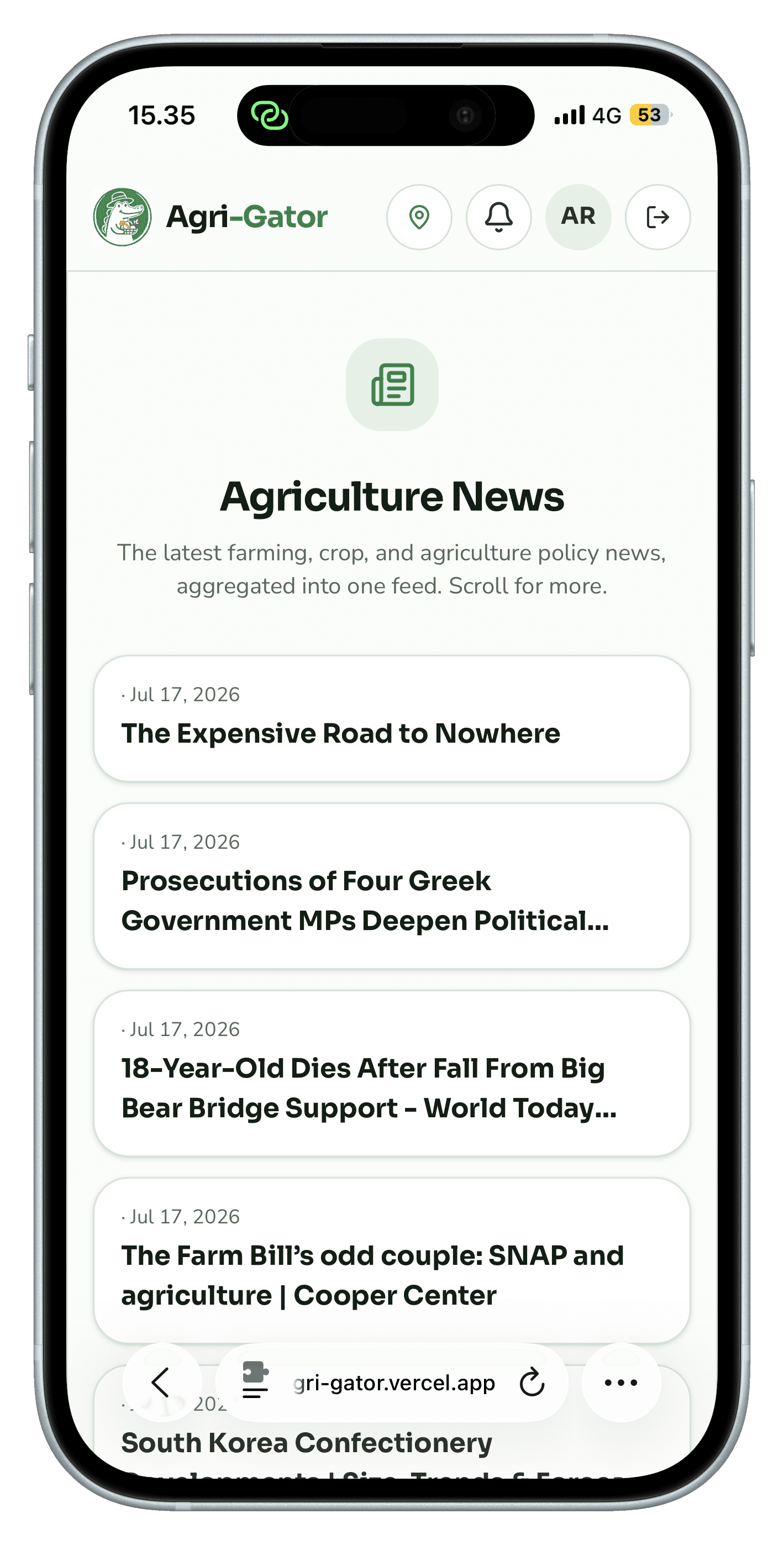 Agriculture News running on a phone