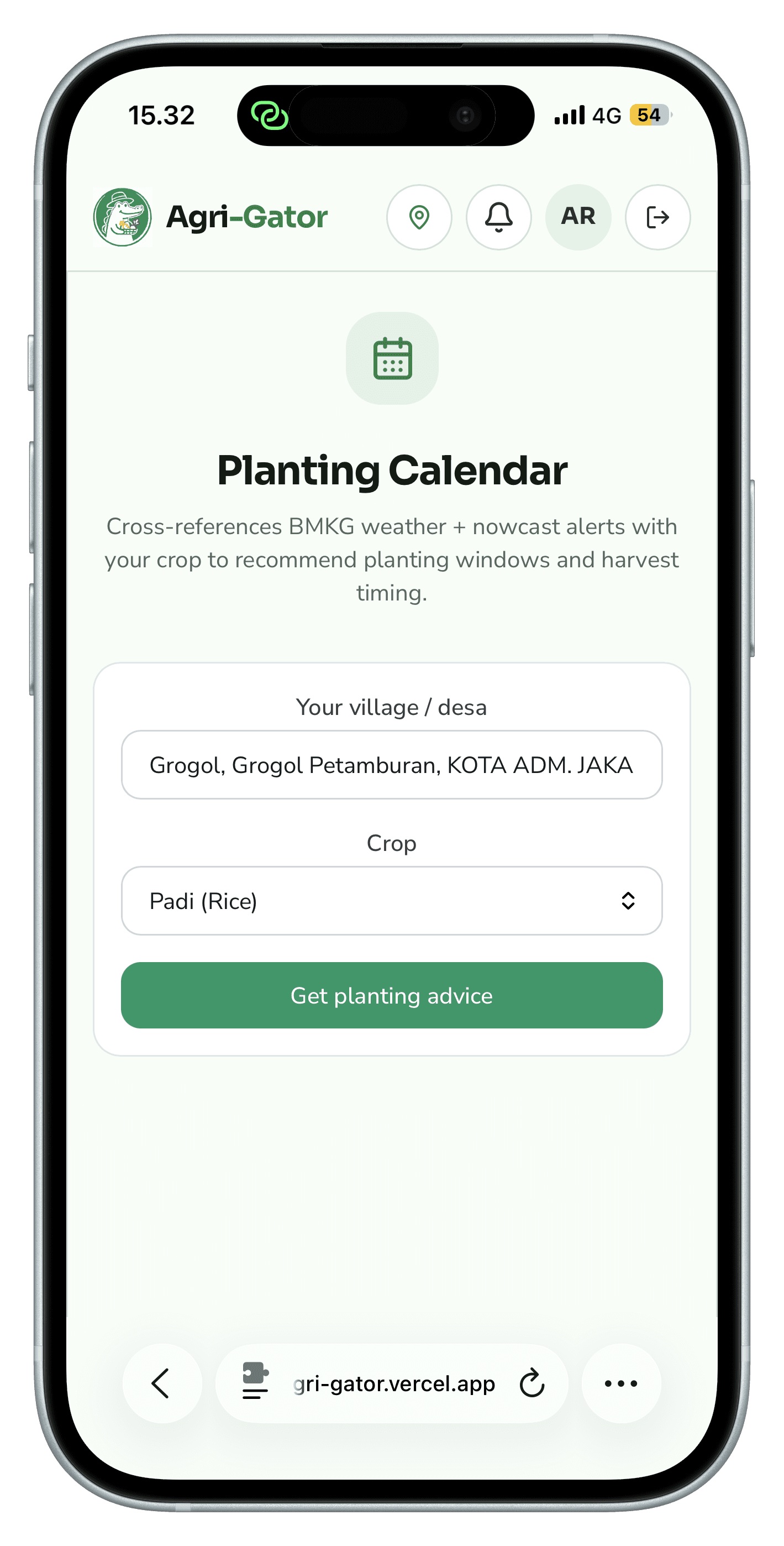 Planting Calendar running on a phone